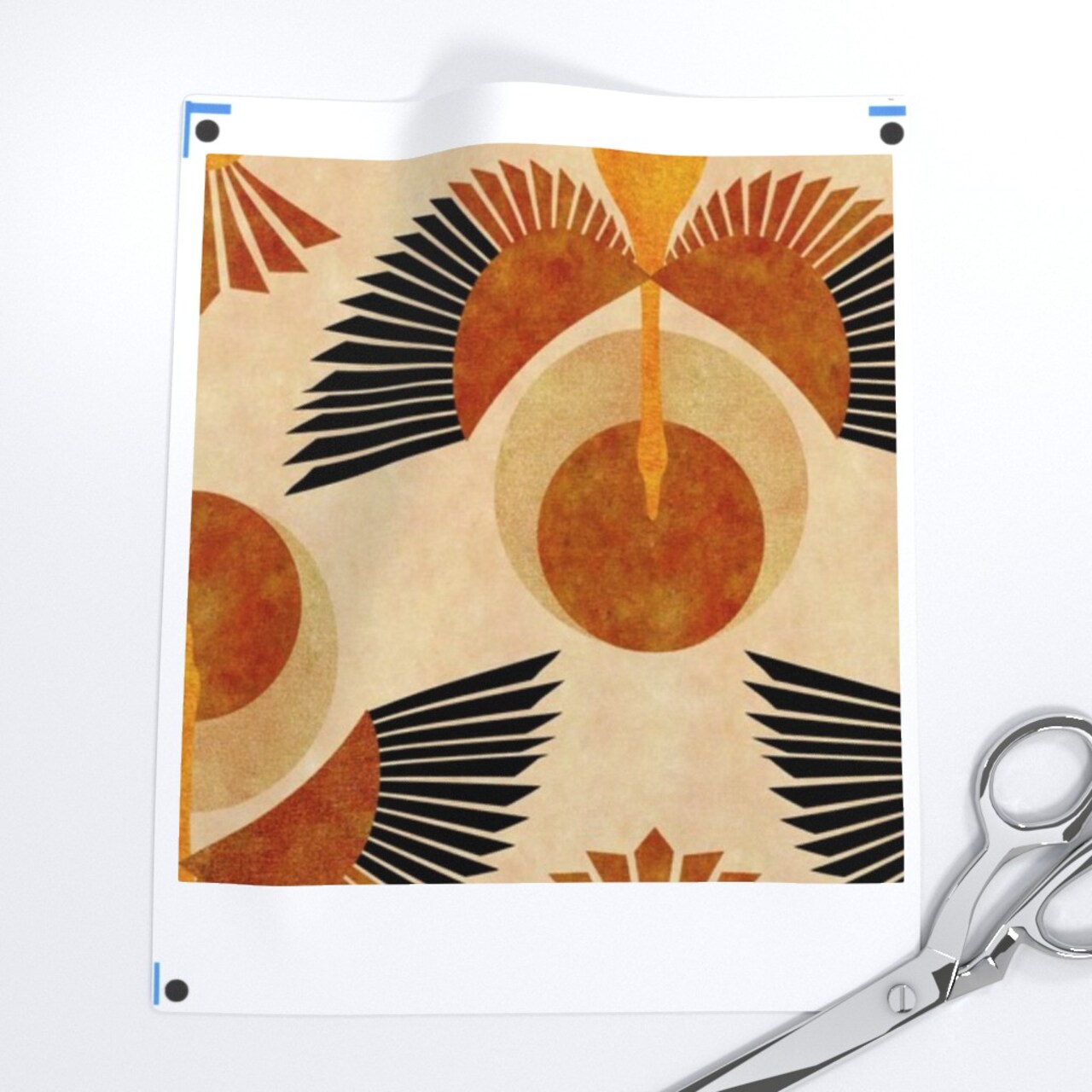 Crane Talisman Black Cream Orange Gold Art Deco Moon Rust Flying Good Luck Talisman Crane Bird Custom Pre-pasted Wallpaper by Spoonflower Pre-Pasted Wallpaper 2FT Wide